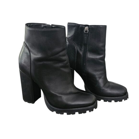 SCHUTZ Shoes - Schutz Nandy Platform Black Leather Ankle Boots Size 9 B High Chunky Heel